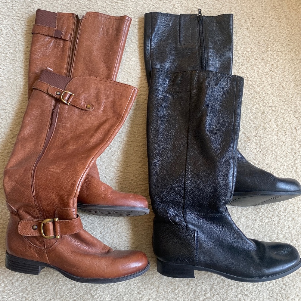 2 pair of Leather calf high boots.